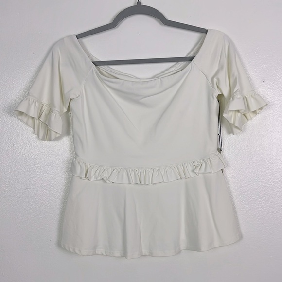Susana Monaco New Women’s Small Ruffle Peplum Stretchy Short Sleeve Blouse - Picture 1 of 11
